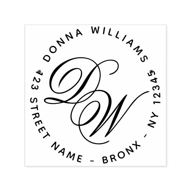 Carimbo Auto Entintado Endereço inicial do Elegante Monograma Calliografi (Design)