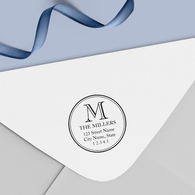 Carimbo Auto Entintado Endereço Monograma do Nome da Família de Borda Red (Criador carregado)