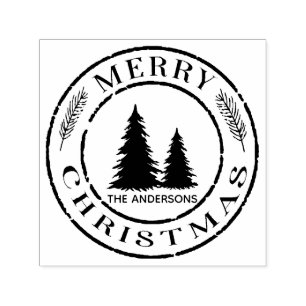 Carimbo Auto Entintado Endereço Personalizado da Árvore de Natal Rustic M