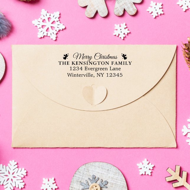Carimbo Auto Entintado Endereço Personalizado da Família Feliz Natal com  (Custom Merry Christmas Family Address with Bells Self-inking Stamp)