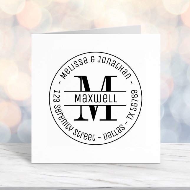 Carimbo Auto Entintado Endereço redondo 2 da família de Casais monogramos (Criador carregado)