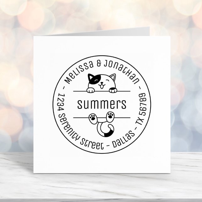 Carimbo Auto Entintado Endereço redondo da família de Casais Feliz Calico (Criador carregado)