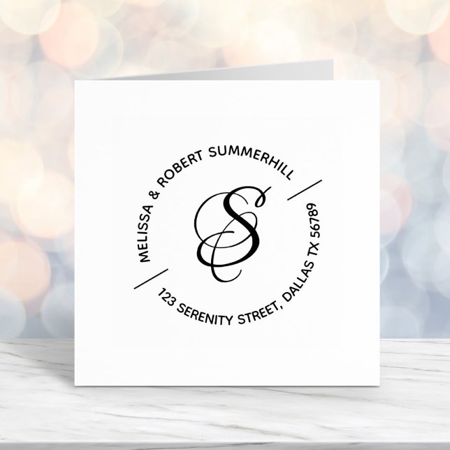 Carimbo Auto Entintado Endereço redondo do Casal da família Monogramo (Criador carregado)