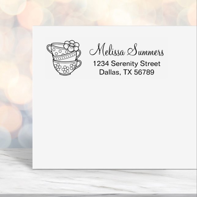 Carimbo Auto Entintado Endereço Stack of Teacups (Criador carregado)