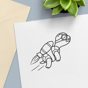Carimbo Auto Entintado Engraçado Jetpack Turtle