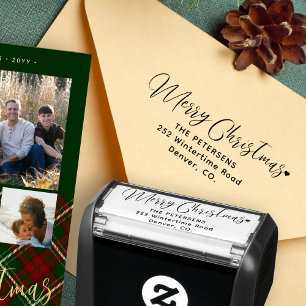 Carimbo Auto Entintado Escrito russo Endereço de volta de Feliz Natal
