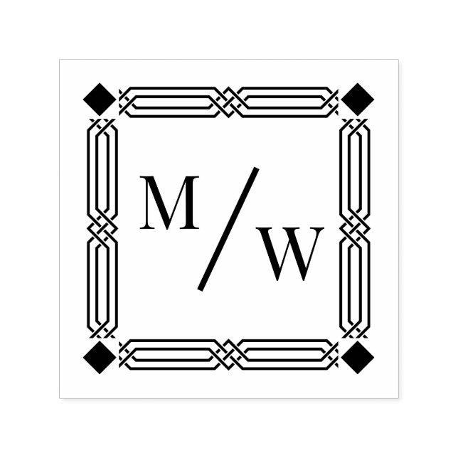 Carimbo Auto Entintado Espaçador Diagonal Monograma Inicial 2 Casal Frm A (Design)