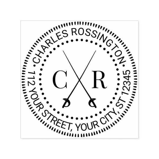 Carimbo Auto Entintado Espadas Cruzadas Monograma Inicial Nome Endereço d (Design)