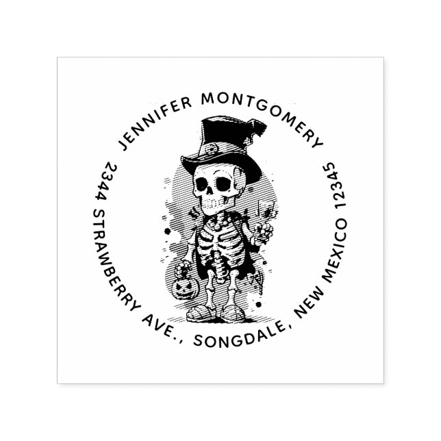 Carimbo Auto Entintado Esqueleto legal em um endereço de Dia das Bruxas d (Design)