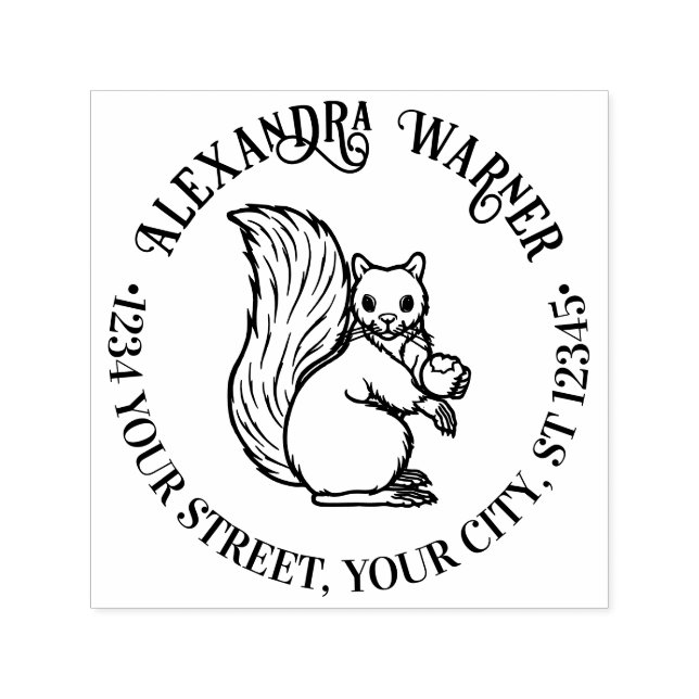 Carimbo Auto Entintado Esquilo de Cuta Russo com Nome Nut Endereço de Ret (Design)