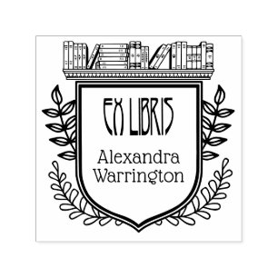 Carimbo Auto Entintado Estante de Livros Cume Botânico Ex Libris Nome do 