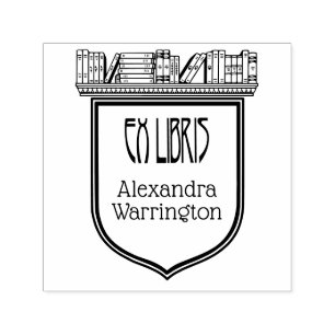 Carimbo Auto Entintado Estante de Livros Elegant Crest Ex Libris Nome do 