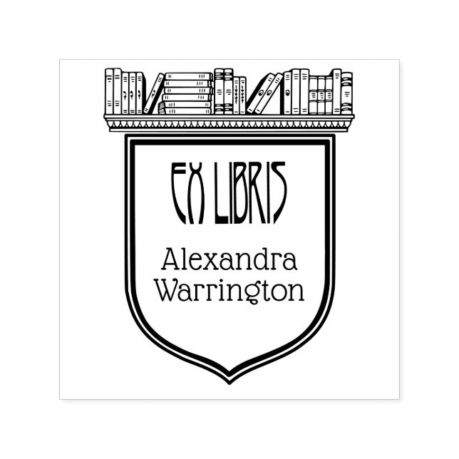 Carimbo Auto Entintado Estante de Livros Elegant Crest Ex Libris Nome do  (Design)