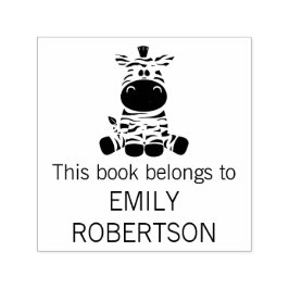 Carimbo Auto Entintado Este Livro Pertence À Cartoon Zebra Personalizada