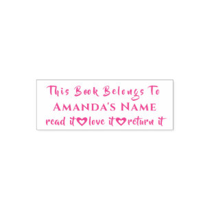 Carimbo Auto Entintado Este Livro Pertence Ao Nome Personalizado Girly Pi