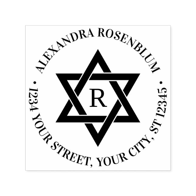 Carimbo Auto Entintado Estrela de David 3 Round Name Endereço de devoluçã (Design)