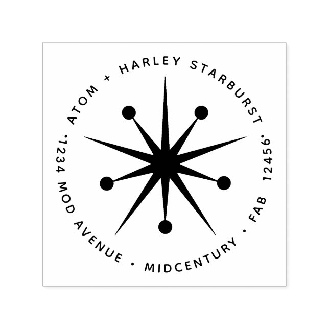 Carimbo Auto Entintado Estrela de Impulso Atômico Moderno do Século Médio (Design)