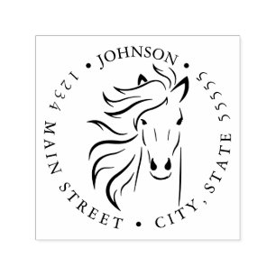 Carimbo Auto Entintado Etiqueta preto e branco do retorno do cavalo da