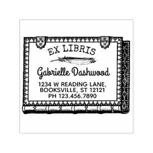 Carimbo Auto Entintado Ex Libris Bookplate Vintage Book e Nome da Pena