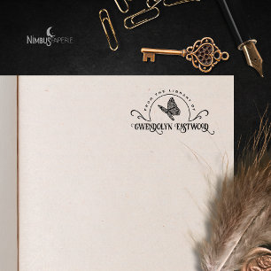 Carimbo Auto Entintado Ex-libris com Renda Vintage Borboleta Florescente