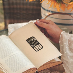 Carimbo Auto Entintado Ex Libris Flor Retro Bold Bookplate Livro