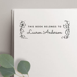Carimbo Auto Entintado Ex libris floral desenhado à mão