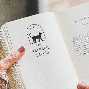 Carimbo Auto Entintado Ex-Libris Magic Moon Stars & Cat Library Book