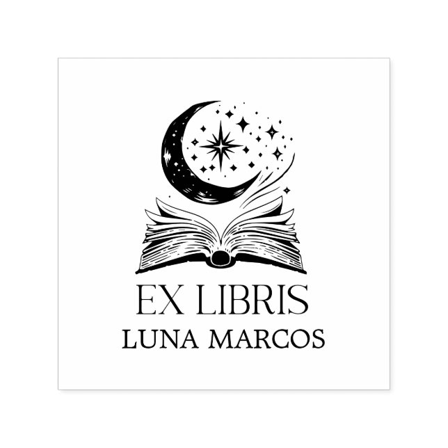 Carimbo Auto Entintado Ex-Libris Personalizado com Livro e Estrelas (Design)