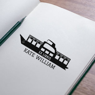 Carimbo Auto Entintado Ex libris personalizado de navio clássico