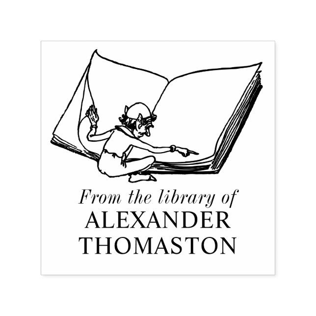 Carimbo Auto Entintado Fada Caprichosa Lendo Grande Nome da Biblioteca (Design)