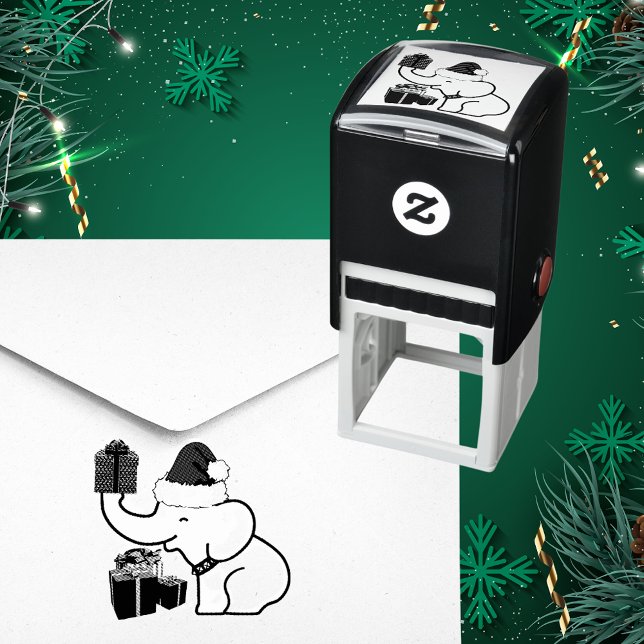 Carimbo Auto Entintado Família de Natal de Elefante Branco (White Elephant Christmas Family Self-inking Stamp)