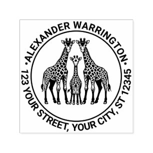 Carimbo Auto Entintado Família Giraffe Bebê Giraffe Nome do Devolução End