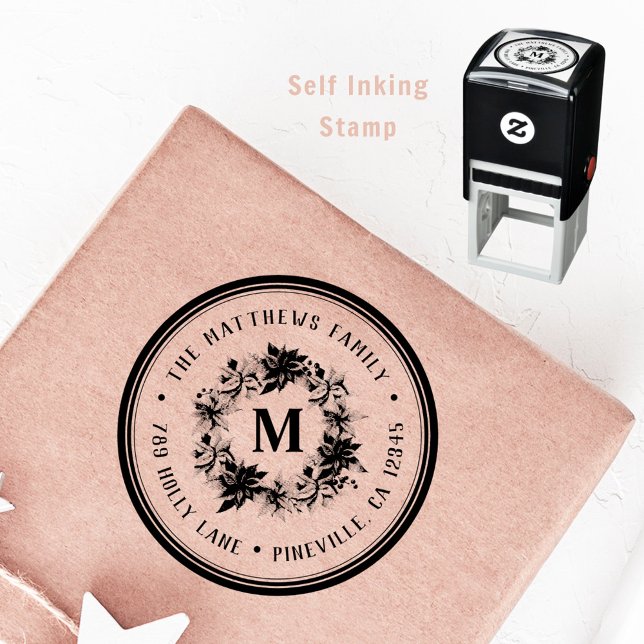 Carimbo Auto Entintado Farmhouse Poinsettia Wreath Holiday Endereço de de (Criador carregado)