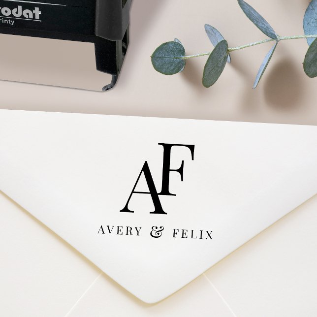 Carimbo Auto Entintado Favor Elegante De Casamento De Monograma De Casame (Criador carregado)