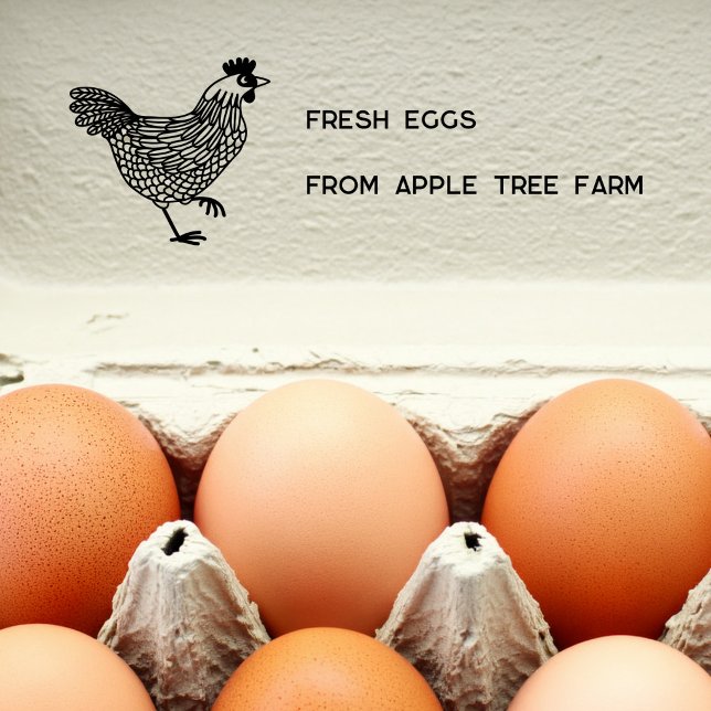 Carimbo Auto Entintado Fazenda de Ovos Frescos de Galinha Rústica (Fresh Eggs chicken hen illustration custom self inking stamp)