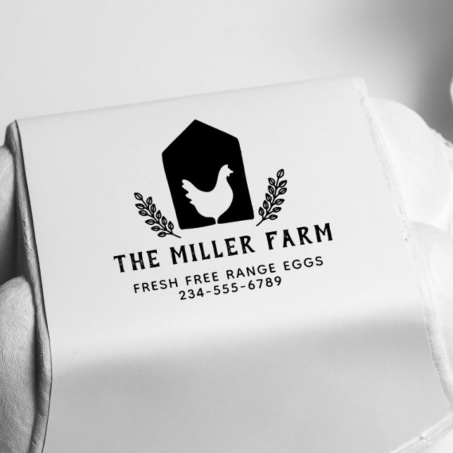 Carimbo Auto Entintado Fazenda Rustic Botanical Chicken Logo Family Ovo (Rubber Stamp Mock-up)