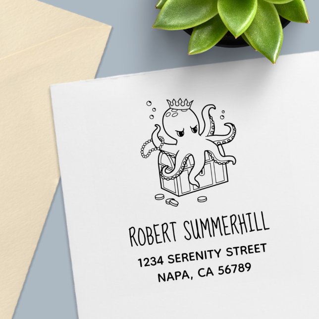 Carimbo Auto Entintado Fearsome Octopus Guardando o tórax do tesouro (Criador carregado)