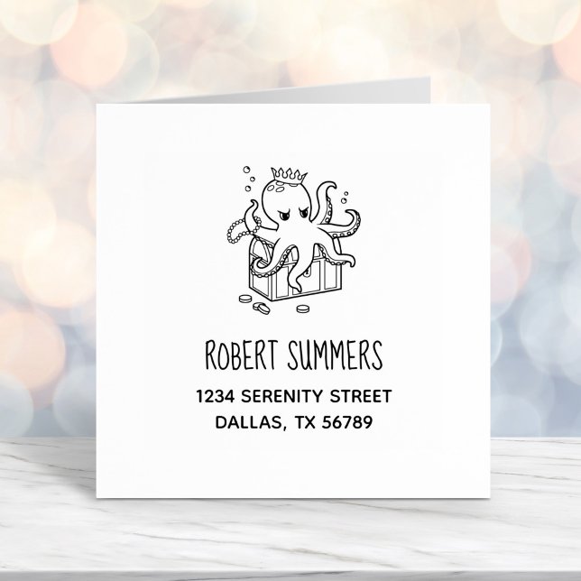 Carimbo Auto Entintado Fearsome Octopus Guardando o tórax do tesouro (Criador carregado)