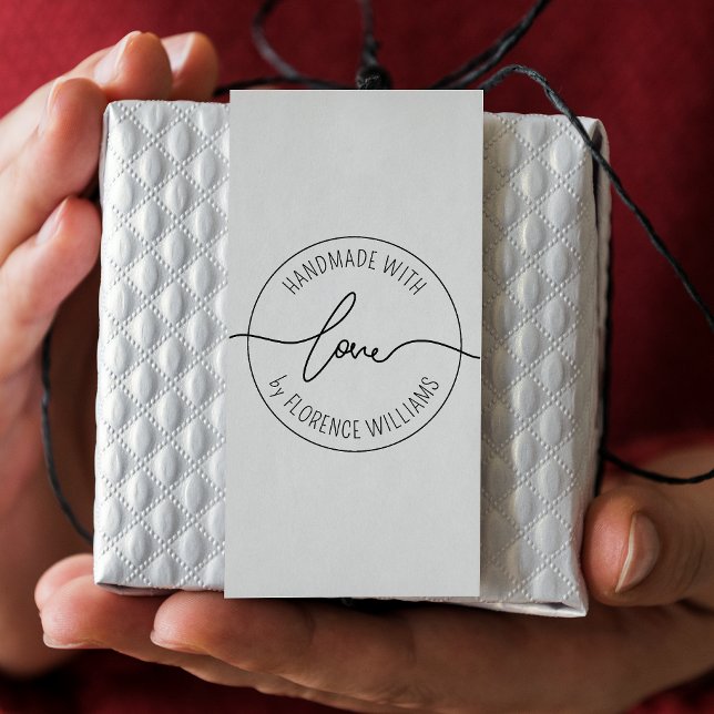 Carimbo Auto Entintado Feita À Mão Com Amor | Nome personalizado minimali (Criador carregado)