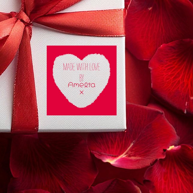 Carimbo Auto Entintado Feita com Amor Coração Personalizado (Criador carregado)