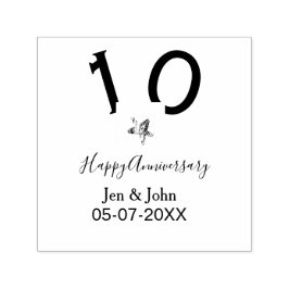 Carimbo Auto Entintado Feliz 10.º aniversário nome data cinza estrela de