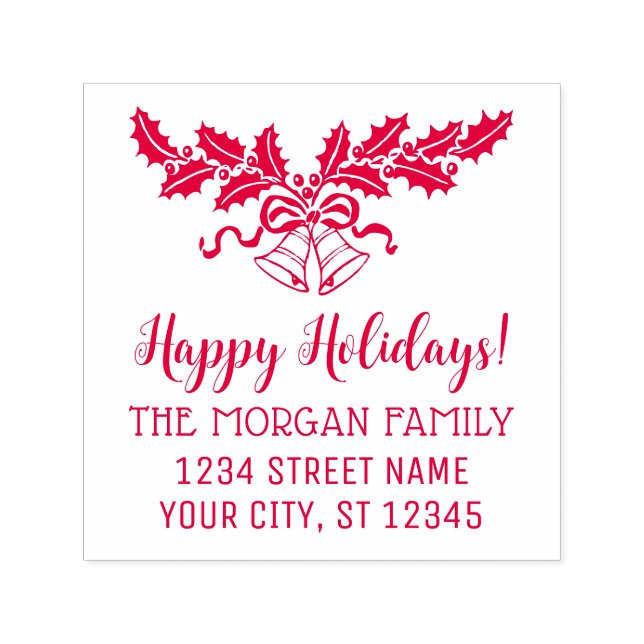 Carimbo Auto Entintado Feliz feriado Holly e nome do sinalizador Endereço (Design)