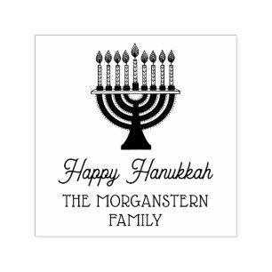Carimbo Auto Entintado Feliz Hanukkah Chanukah Menorá Família Nome