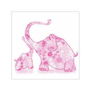 Carimbo Auto Entintado Feliz Mãe Doce e Elefante Bebê - Desenho
