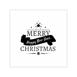 Carimbo Auto Entintado Feliz Natal branco preto e um feliz ano novo