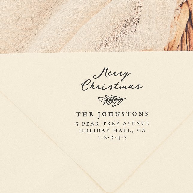 Carimbo Auto Entintado Feliz Natal Holly Sprig Endereço de devolução da f (Criador carregado)