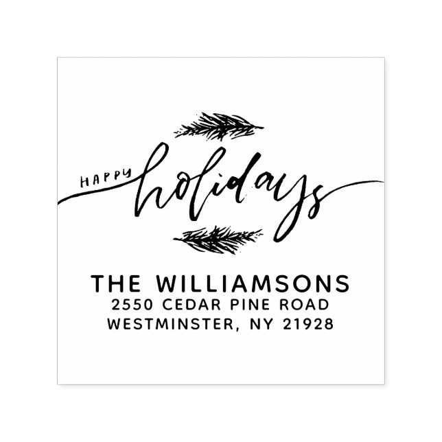 Carimbo Auto Entintado Feliz Natal Pine Bough Endereço de Regresso (Design)