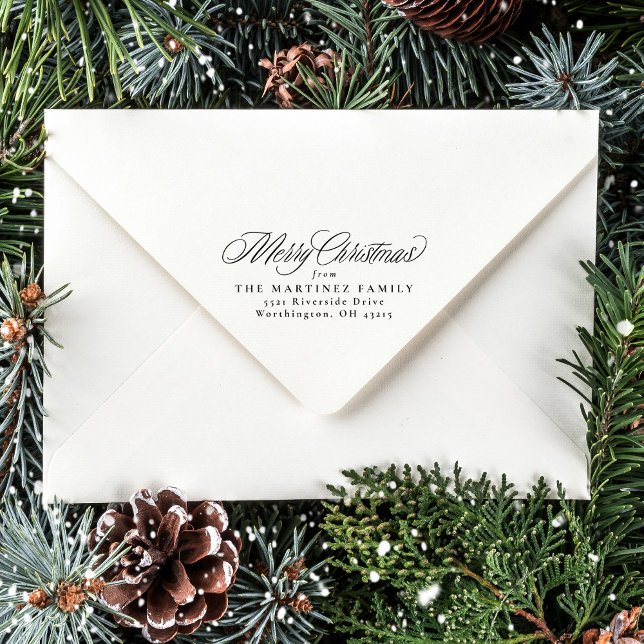 Carimbo Auto Entintado Feliz Natal - simples endereço clássico de feriado (Criador carregado)