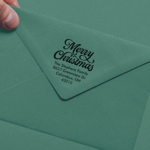 Carimbo Auto Entintado Feliz Natal simples script endereço de retorno
