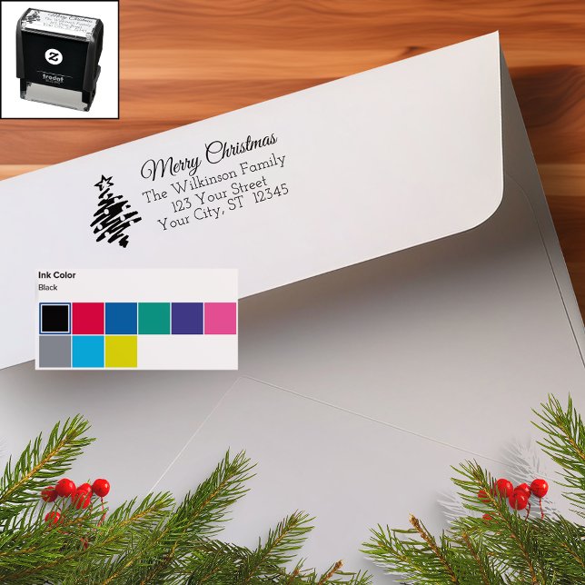Carimbo Auto Entintado Feliz Natal White Black Modern Holiday (Merry Christmas White Black Modern Holiday Self-inking Stamp)